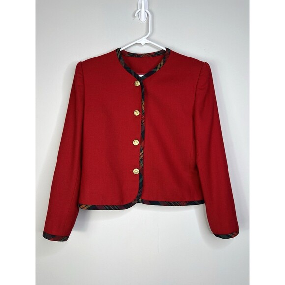 VTG 80's Talbots Womens 10P Red Jacket Blazer 100% Wool Golden Buttons Office - Picture 1 of 8